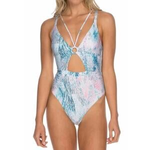 Isabella Rose Women's Blue Plunge Cut Out V-Neck Strappy Swimsuit Size M NWOT